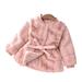 Lovskoo 2024 1-6T Toddler Baby Girls Fleece Jacket Thick Warm Coats Button Down Coat with Belt Outerwear Faux Fur Clothing Pink