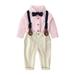 NIUREDLTD Toddler Gentleman Suit Outfits Bowtie Gentleman 2PCS Tops Toddler Set Suspender Baby Pants T-Shirt Boys Kids Boys Outfits&Set Baby Boy Clothes Set Pink 70