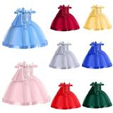 Elainilye Fashion Girls Princess Dress Bowknot Embroidered Flower Tulle Dress Formal Dresses for Party Gown Dresses Sizes 3-10Y Green
