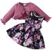 Youmylove Toddler Cardigan Dress Girls Dinosaur Floral Printed Sleeveless Tank Dress Long Sleeve 2PCS Outfits Baby Child Leisure Dailywear