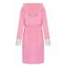 FRSASU Women Pajamas Unisex Winter Women Lengthened Plush Shawl Bathrobe Long Sleeve Robe Hooded Coat Pink XL