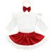 Kids Baby Girls Christmas Outfits Set White Romper Fluffy Skirt Headband 3Pcs Suit for Toddler Girls Red 0-6 Months