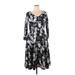 Melissa Masse Casual Dress - A-Line V Neck 3/4 sleeves: Gray Print Dresses - Women's Size X-Large