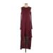 BCBGMAXAZRIA Casual Dress - Midi High Neck Sleeveless: Burgundy Print Dresses - Women's Size X-Small