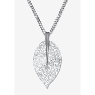 Women's Silvertone Leaf Drop Necklace, 26 Inch Chain, Plus 2 Inch Extension by PalmBeach Jewelry in Silver