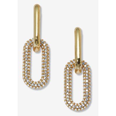 Women's Round Crystal Chain Link Goldtone Drop Earrings, 36X12Mm by PalmBeach Jewelry in Gold