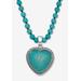 Women's Genuine Turquoise Antiqued Silvertone Heart Pendant Necklace, 34 Inches by PalmBeach Jewelry in Turquoise