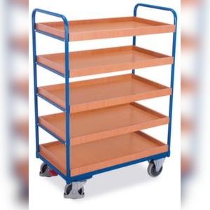 VARIOfit Etagenwagen, Tragl. 250kg, 5 Etage(n), Ladefl. LxB 1000x600mm, Holzkästen, RAL5010 Image