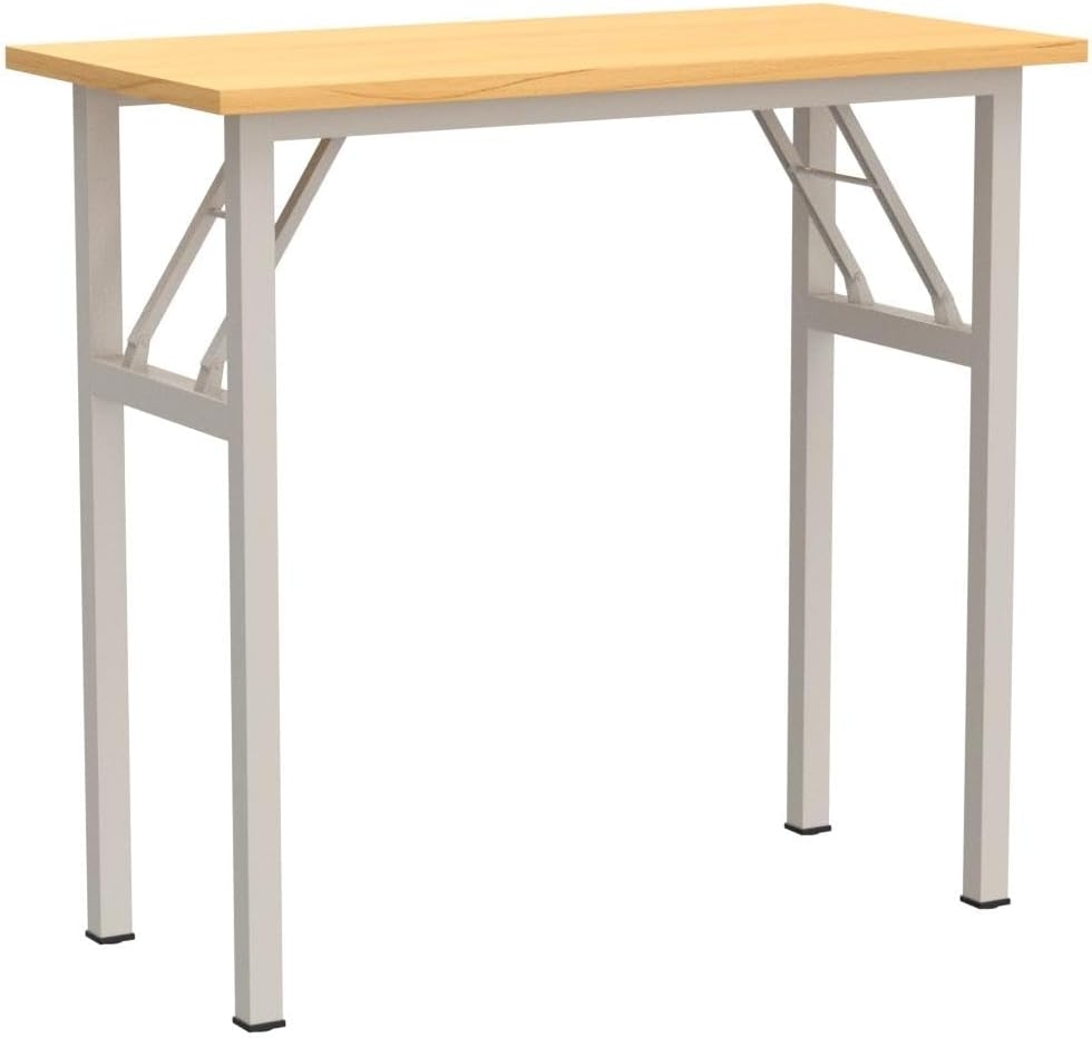 Konferenztisch, Klapptisch 80 x 40 cm, Schreibtisch, Robust Metallrahmen, Teak und Weiß Image
