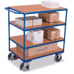 VARIOfit Tischwagen, Tragl. 500kg, 4 Etage(n), Ladefl. LxB 1200x800mm, Holzböden, RAL5010 Image