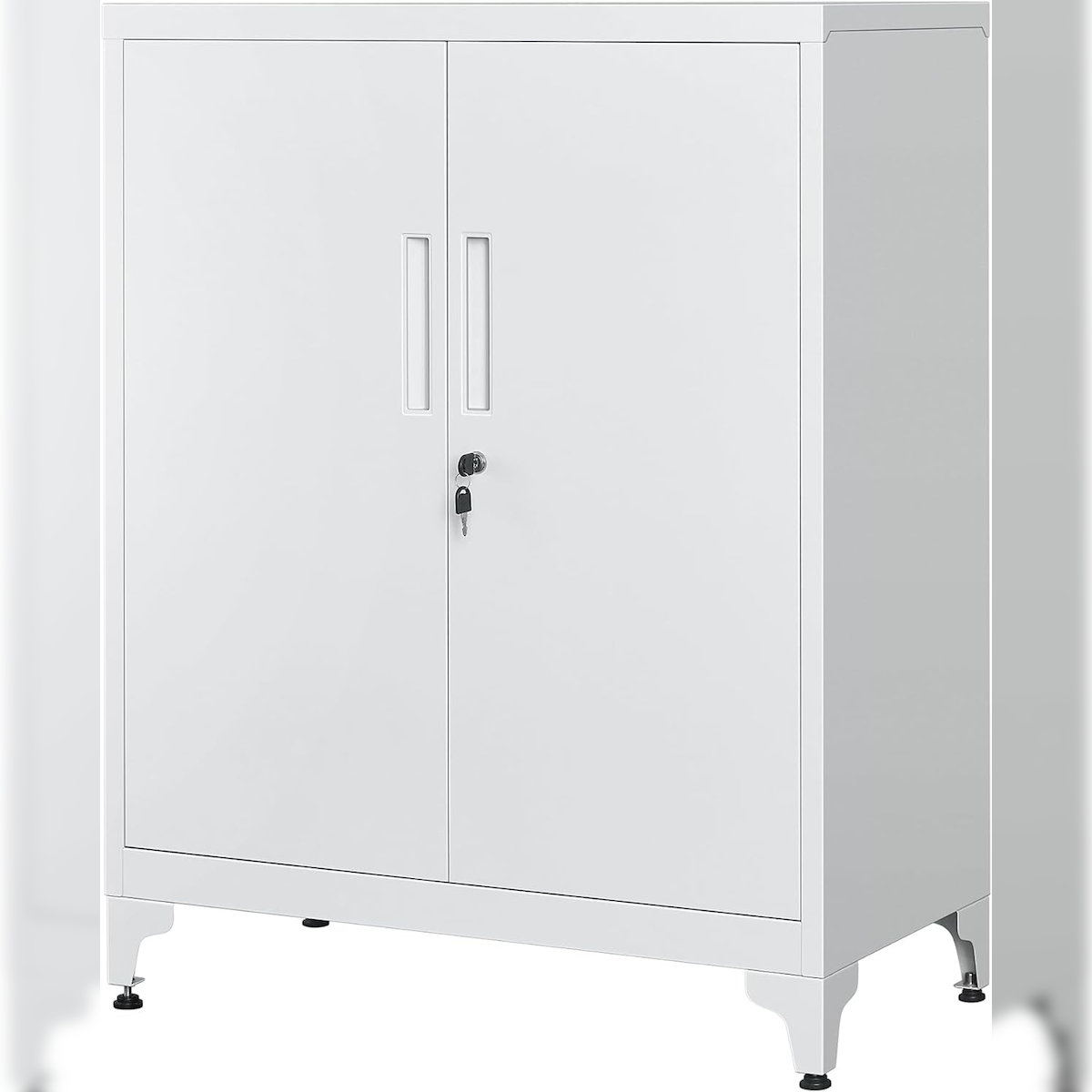 Aktenschrank aus Stahl 90 x 80 x 40 cm, Mehrzweckschrank, Büroschrank mit 2 Türen, aus Pulverbeschichteter Stahl, verstellbare Ablagen, grau Image