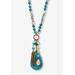 Women's Genuine Jasper Antiqued Goldtone Boho Drop Necklace, 34 Inches by PalmBeach Jewelry in Blue