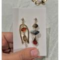 Free People Jewelry | Dainty Chunky Gold Earrings , Large Mismatched , Vintage Style Orange Boho | Color: Gold/Orange | Size: Os
