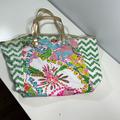Lilly Pulitzer Bags | Lilly Pulitzer Shoreline Snap Tote Bag Handbag Flowers Pineapple Chevron Canvas | Color: Green/Pink | Size: Os