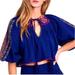 Free People Tops | Free People Crop Top Balloon Sleeves Embroidered Bohemian Shirt Blouse Size Xs | Color: Blue/Purple | Size: Xs