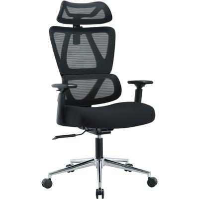 Bürostuhl PLACES OF STYLE "Andora, moderner ergonomischer Schreibtischstuhl", schwarz (schwarz, silber), B:73cm H:117cm T:73cm, Stühle, verstellbare Armlehne & Kopfstütze, Lendenwirbelstütze Image