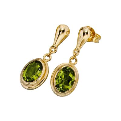 Paar Ohrhänger JOBO, gelb (gelbgold 585), Ohrringe, Damen, Gelbgold 585, oval 585 Gold mit Peridot Image