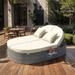 Patio 2-Person Daybed with Adjustable Backrests and Foldable Cup Trays, Rattan Reclining Chaise Lounge with Pillows, Beige