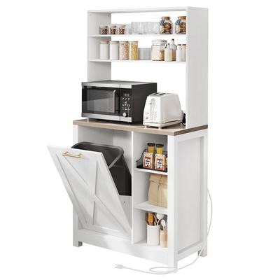 Moasis 6-Tier Bakers Rack Cabinet with Microwave Stand and Trash Can Bin, Coffee Bar Table Station with Power Outlets