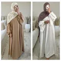 Abaya-Robe longue musulmane unie pour femmes vêtements Jalabiya pansement Eid manches ballon