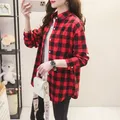 Chemise à Carreaux Rouge et Noir à Manches sulfpour Femme Blouse Décontractée à Carreaux Nouvelle