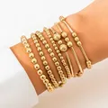 IngeSight.Z-Bracelet perlé CCB exagéré pour femme bracelet jonc incurvé en métal doré punk