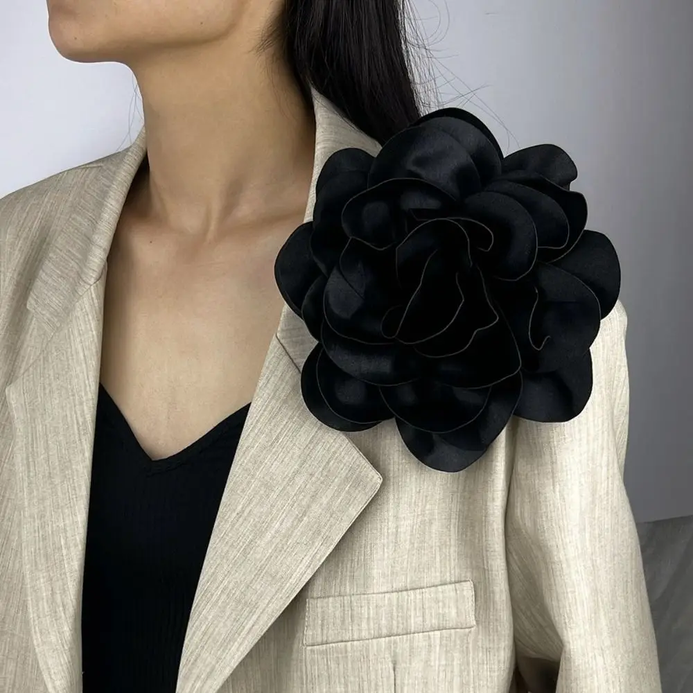 Grande Broche Fleur en Tissu Satin Coloré, Broche Fleur Française, Broches Décoratives Faites à la Main, Pull Trempé, Manteau, 14 cm, 19cm