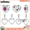 WOSTU 925 Sterling Silver Valentine Gift Couple Heart Charms Love Puzzle Pendant Heart-Shaped Bead