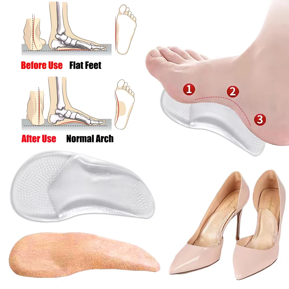 Silikon bogen Unterstützung Fuß Einlegesohlen für Schuhe Frauen Sandalen Plattfüße ortho pä dische Einlegesohlen für Männer Plantar Faziitis Relief Schuh polster Image