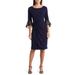 Long Sleeve Faux Wrap Cocktail Dress - Blue - Connected Apparel Dresses