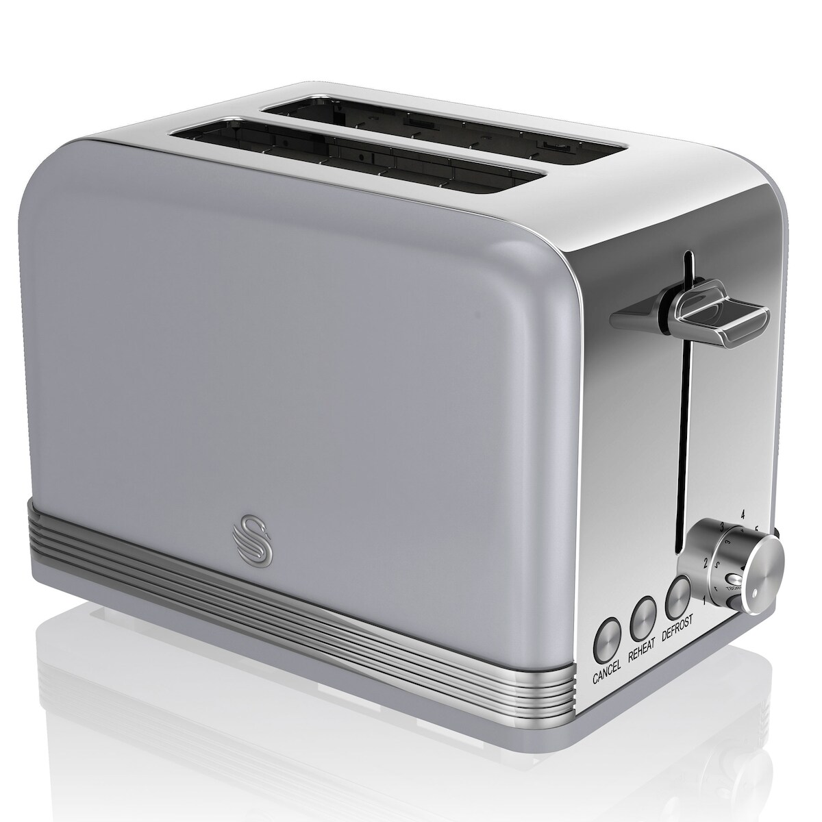 SWAN ST19010GRNEU Retro Toaster Breite Schlitze 2 Scheiben 3 Funktionen 6 Stufen Toasting, Vintage, Grau, 800W Image