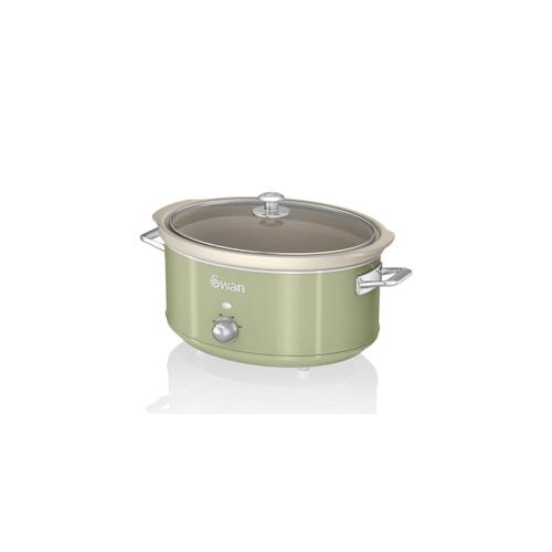 SWAN SF17031GNEU Retro Slow Cooker 6,5L, Antihaft-Keramisches PFOA- und PTFE-freies, Vintage, Grün, 320W