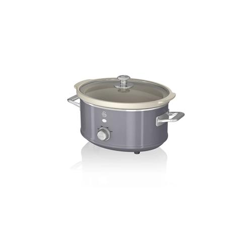 SWAN SF17021GRNEU Retro Slow Cooker 3,5L, Antihaft-Keramisches PFOA- und PTFE-freies, Vintage, Grau, 200W