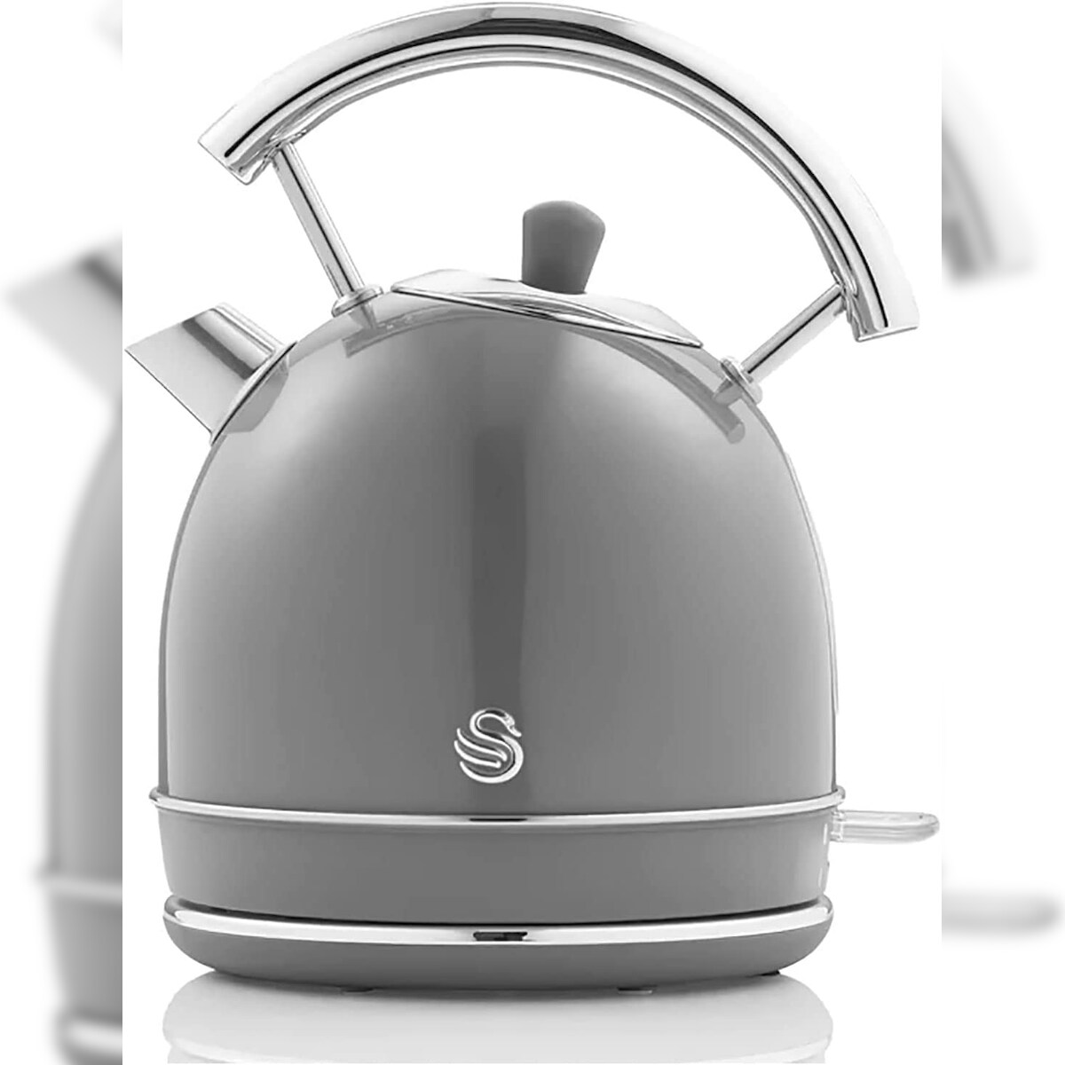 SWAN SK14630GRNEU Retro Elektrisch Wasserkocher 1,8L Vintage Abschaltautomatik Kabellos, Edelstahl, Grau, 3000W Image