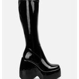 London Rag Dirty Dance Patent High Platfrom Calf Boots - Black - US-8 / UK-6 / EU-39