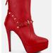 London Rag Dejang Metal Stud Embellished Faux Leather Ankle Boot - Red - US 6