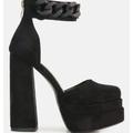 London Rag Golden Hour Showstopper Chain Embellished High Platform Sandals - Black - US 6