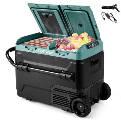 Costway Dual Zone 12V Car Refrigerator for Vehicles Camping Travel Truck RV Boat Outdoor and Home Use-Green