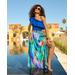 Boston Proper - Tropical Summer Leaves Embellished Waist Midi Skirt Blue - XXS