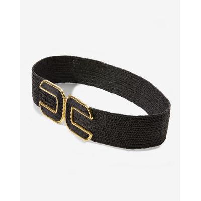 Jardin - Black - Gold Hardware Raffia Elastic Belt - Large/XL