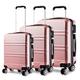 KONO Kofferset 3 Teilig Hartschale Reisekoffer Set mit 4 Rollen und TSA Schloss, Zwillingsrollen Trolley Rollkoffer in M-L-XL-Set Koffer Handgepäck, Mittelgroß, Groß (Rosagold)