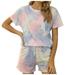 Summer Lounge Sets for Women Casual Crewneck Tie Dye Short Sleeve Top and Drawstring Shorts 2 Piece Outfits Tracksuits