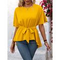 Shirt Blouse Women's Black Yellow Fuchsia Plain Asymetric Hem Street Daily Fashion Round Neck Regular Fit S