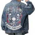 Skulls Casual Men's Coat Denim Jacket Sports Outdoor Going out Weekend Fall Winter Turndown Long Sleeve Black Blue M L XL Denim Jacket