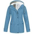 Teissuly Women Plus Velvet Solid Jackets Outdoor Hooded Raincoat Windproof