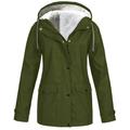 Teissuly Women Plus Velvet Solid Jackets Outdoor Hooded Raincoat Windproof