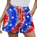 EHQJNJ Female July 4th Independence Day Women American Flag Patterns Casual Drawstring Elastic Waist Short Pants 4th of July Shorts with Pocket Womens Bike Shorts Camo Shorts