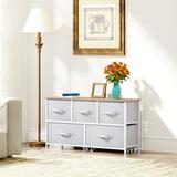 5-drawers Storage Horizontal Bedroom Dresser TV Stand with Wood Tabletop Light Grey