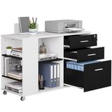 File Cabinet with Charging Station Mobile Lateral Filing Cabinet with Lock for Home Office Printer Stand with Open Storage Shelf Fits A4 Letter Legal Size Files Office Furniture Bl