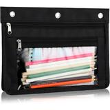 3 Ring Pencil Pouch 3 Ring Binder Pencil Pouch With Zipper Pencil Pouch For 3 Ring Binder Binder Pencil Case Expandable Binder Pouches Clear Window Pencil Case For Binder For Office Supplies Black